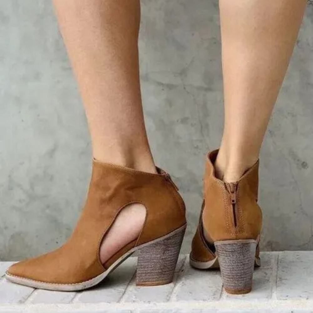 Free People Cognac Suede Cutout Ankle Booties - Picture 3 of 4